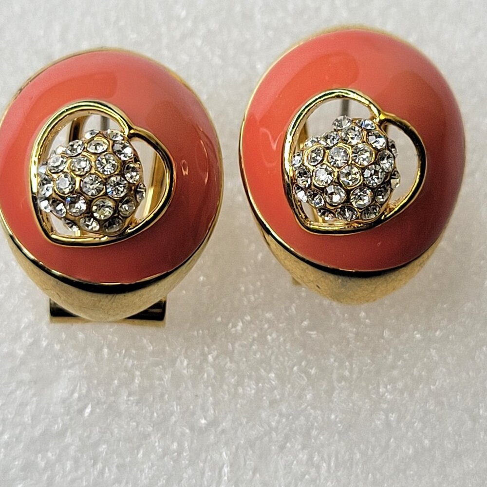 Round Earrings Small Coral Enamelled Light Earrings NEW